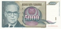 Yugoslavia From 1971 5000 Dinara, 1992